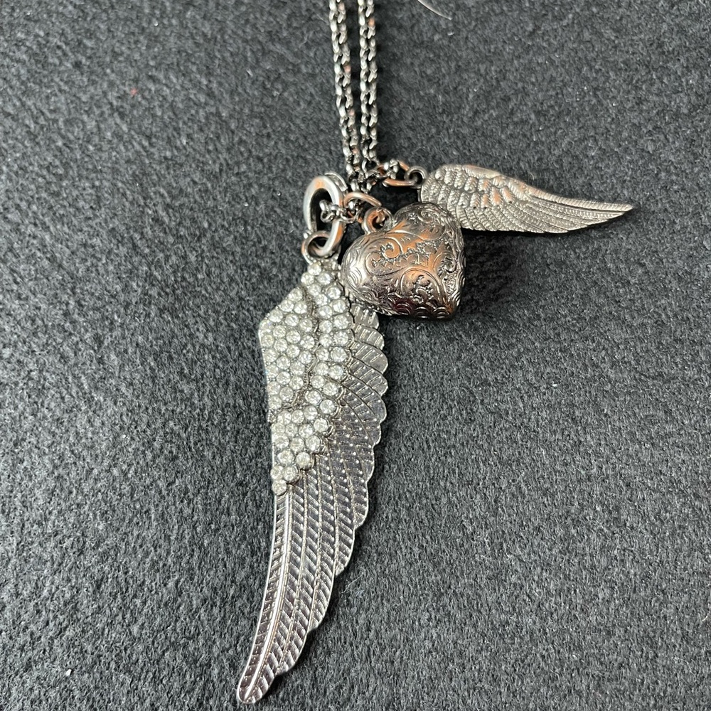 Silver Winged Heart Pendant Necklace